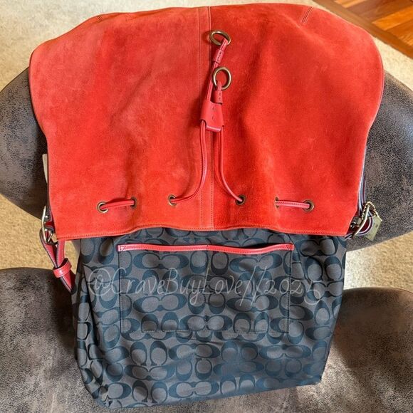 VINTAGE COACH #9478 DRAWSTRING VERMILLION SUEDE LEATHER BRASS HANGTAG EVC RARE - Picture 16 of 16